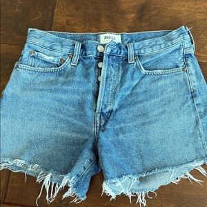 Agolde Parker Frayed Hem Blue Jean Shorts